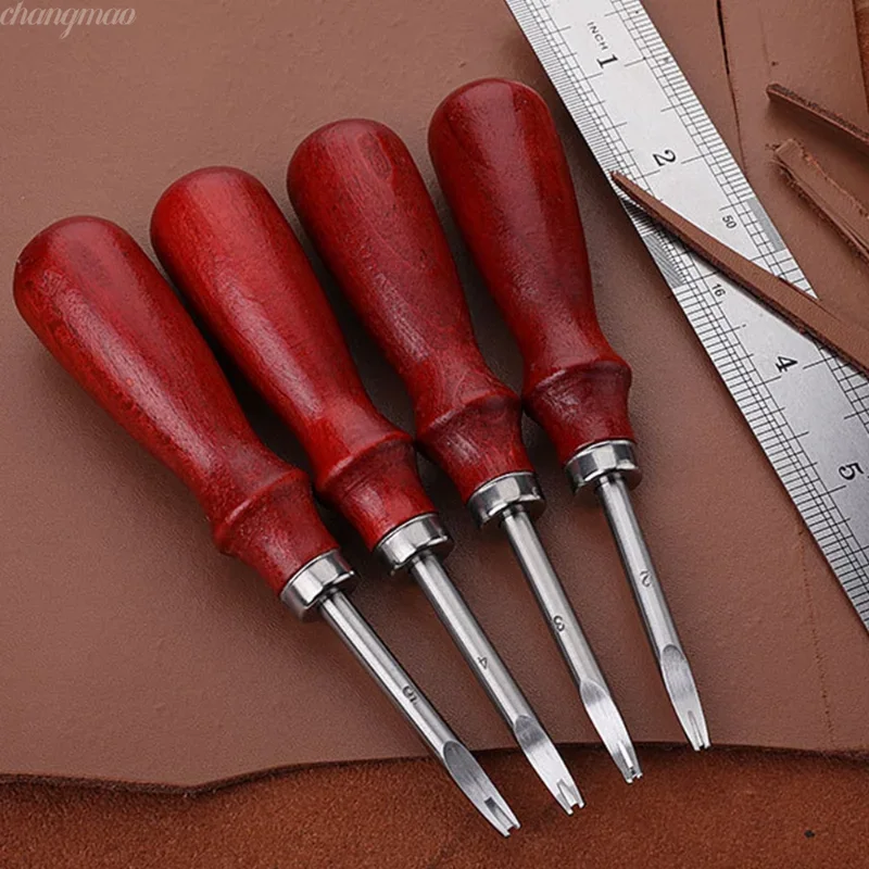 Leatherwork Edge Beveler - 1pc レザーエッジベベラー スカイビングベベリングナイフ カッティングハンドクラフトツール 木製ハンドル付き DIYツール