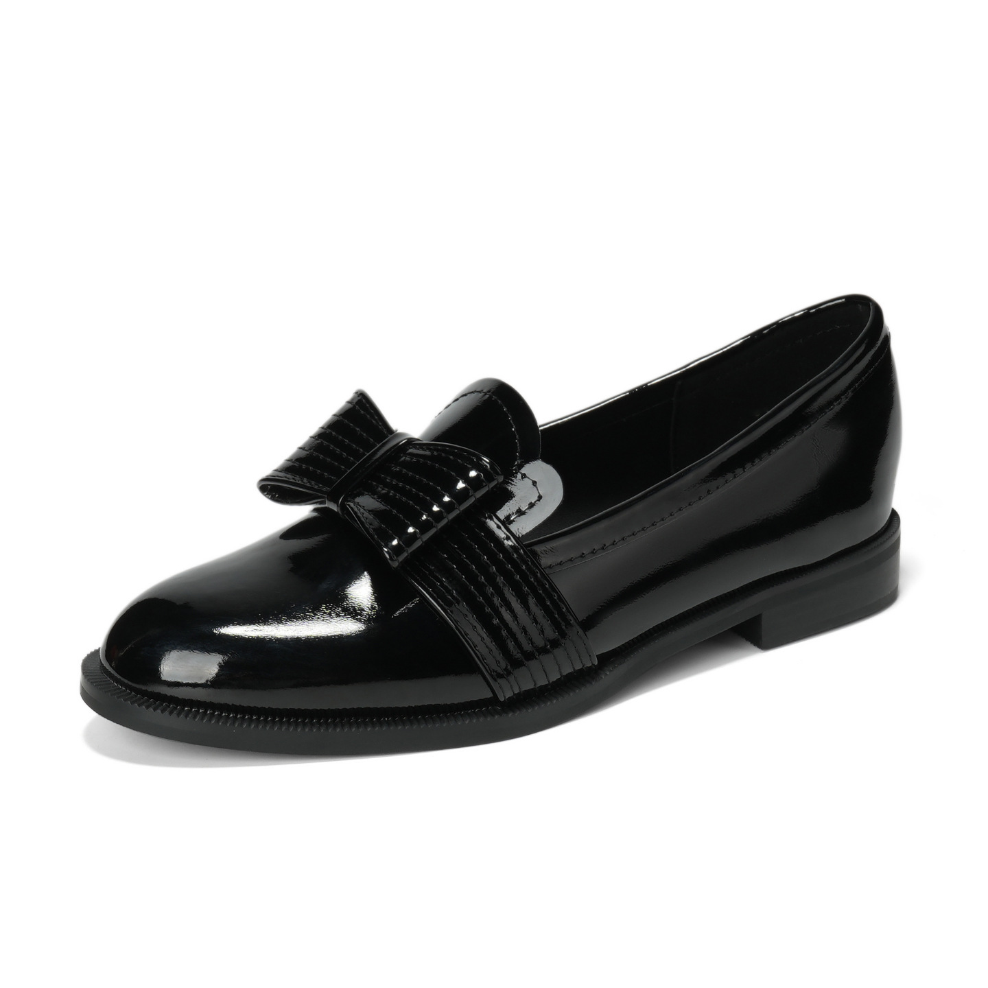 Leather Work Flats Women - レディース パテントレザー リボン付きチャンキーヒールローファー プレッピースタイル 快適なワークパンプス 疲れにくい万能ドレスシューズ