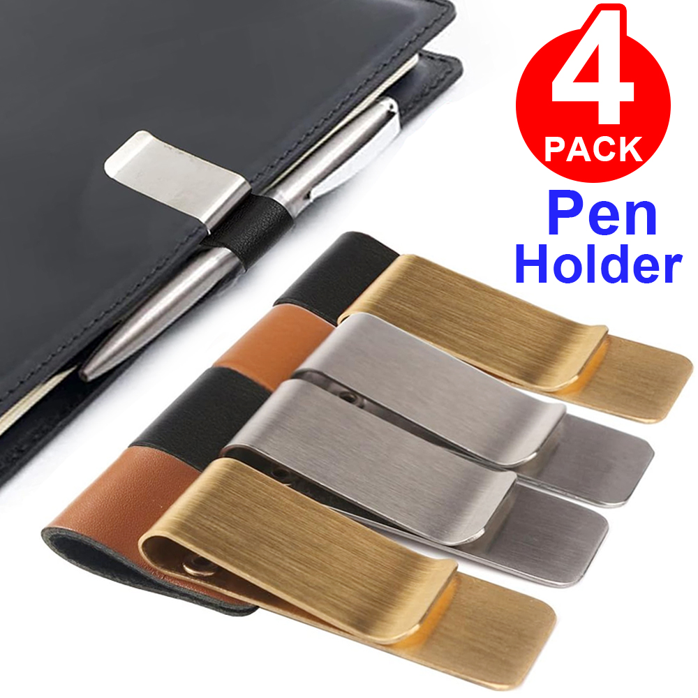Leather Work Notepad - 手作り革製真鍮ステンレス鋼ペンホルダークリップジャーナルノートブックブックマークペーパーフォルダーライティングオフィス用品ペンループ