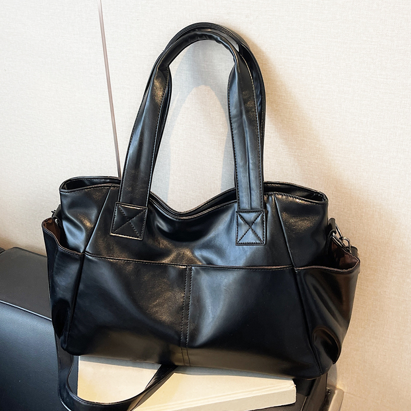 Leather Work Handbag - レディース レトロ ソフトレザー ハンドバッグ 多ポケット 大容量
