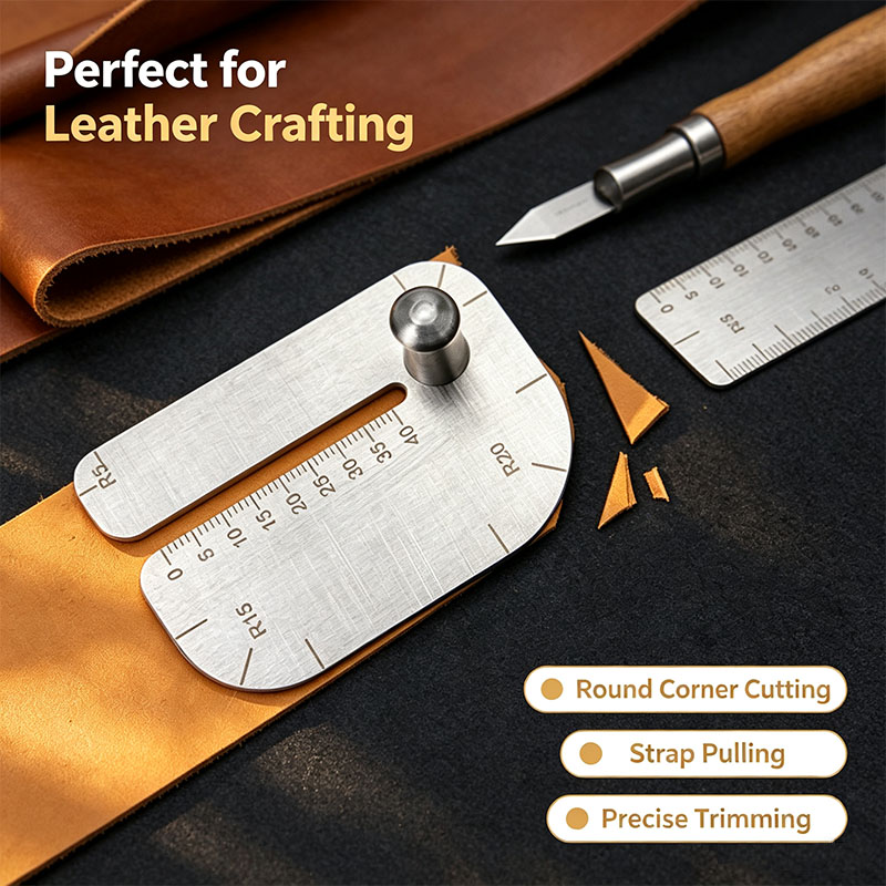 Leatherwork Manual - 1個入りレザー加工用トラクションボードツール、ステンレス製手動カット補助革加工ツール