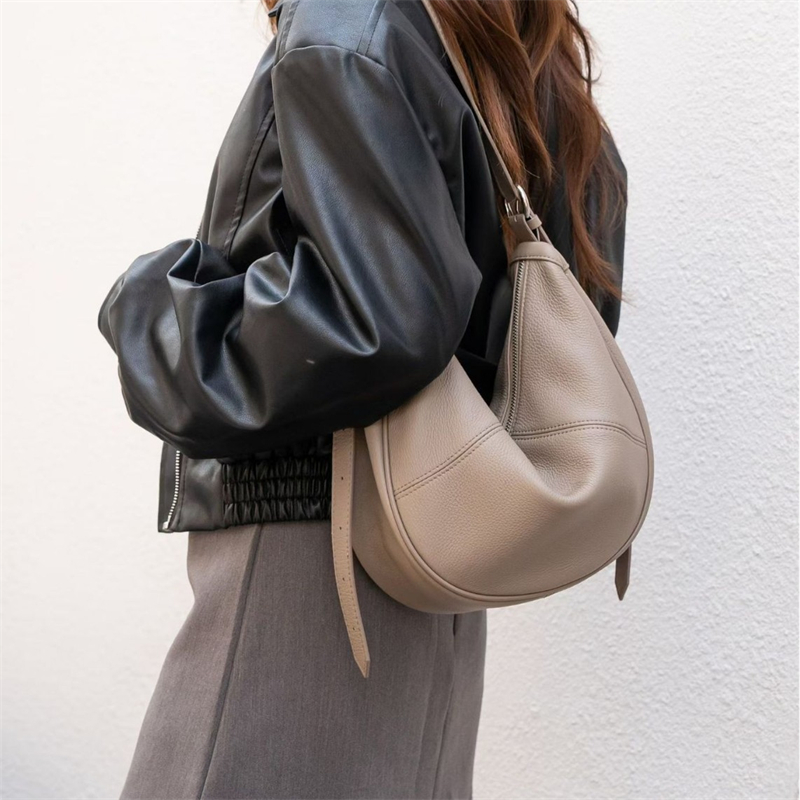 Leather Work Handbag - BURMINSA 本革 クレセント ホーボー ショルダーバッグ 女性用