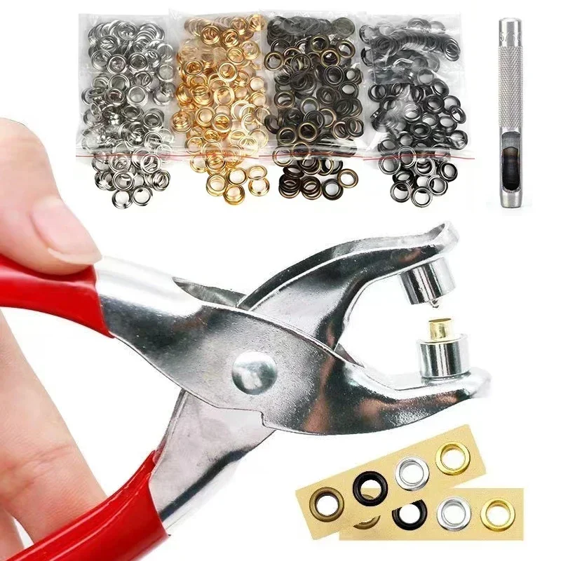 Leatherwork Eyelets - 100 セット 4 ミリメートル金属アイレットとアイレットパンチダイツールグロメット DIY マニュアルツールキットレザークラフト衣類革ベルト帽子