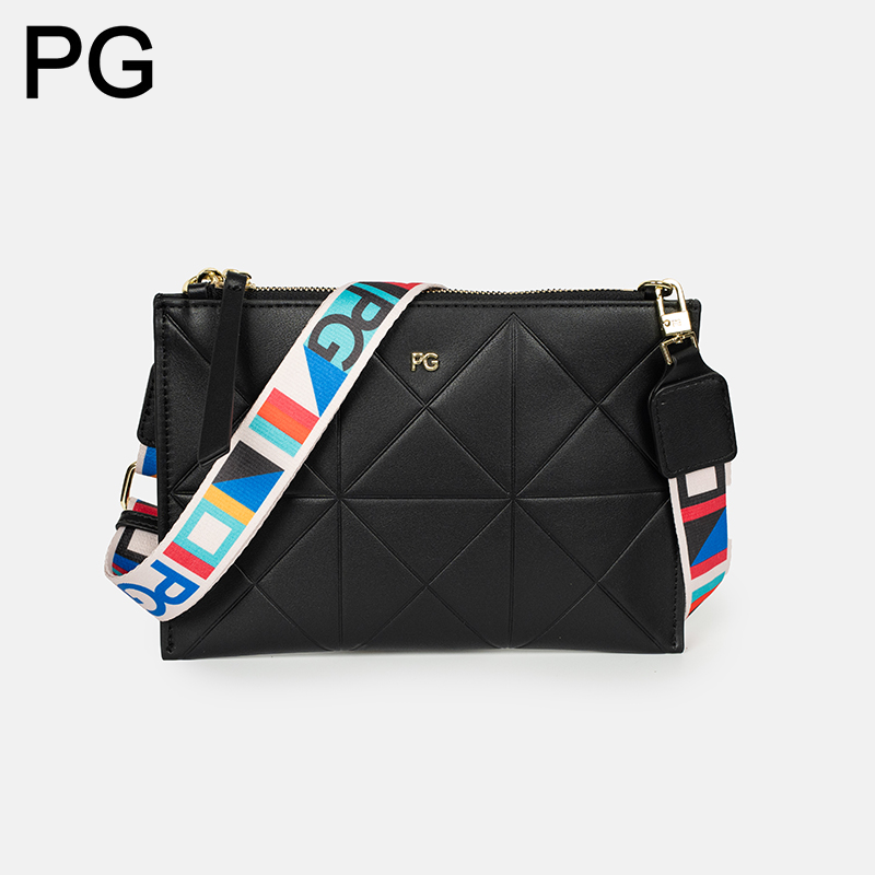Leatherwork Hardware - PG ダイヤモンドキルティングクロスボディバッグ女性カラフルなワイドストラップゴールドハードウェアフェイクレザーソリッドカラーエッセンシャルデイリーパース