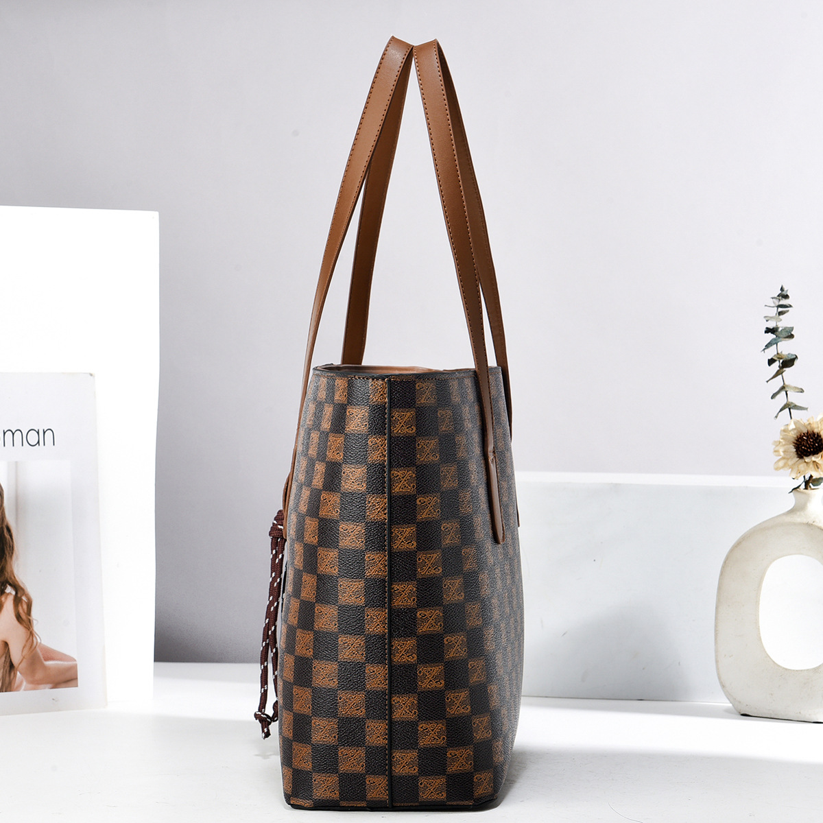 トートバッグ PU レザー財布とハンドバッグ女性用トップハン - Leather Work Handbag のレビューと価格