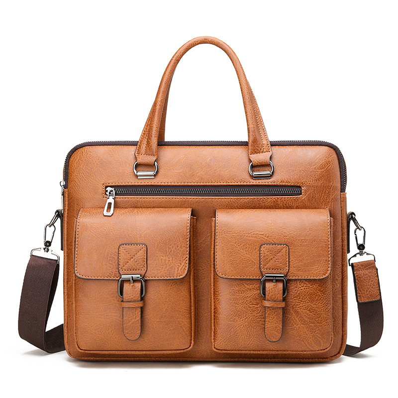 男性用PUレザービジネスブリーフケース,ショルダーバッグ,ラ - Leather Work Handbag のレビューと価格