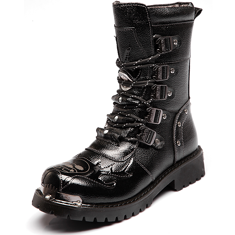 メンズコンバットブーツ新しい冬ハイトップ作業安全靴秋ミドルチ - Leatherwork Rivets のレビューと価格