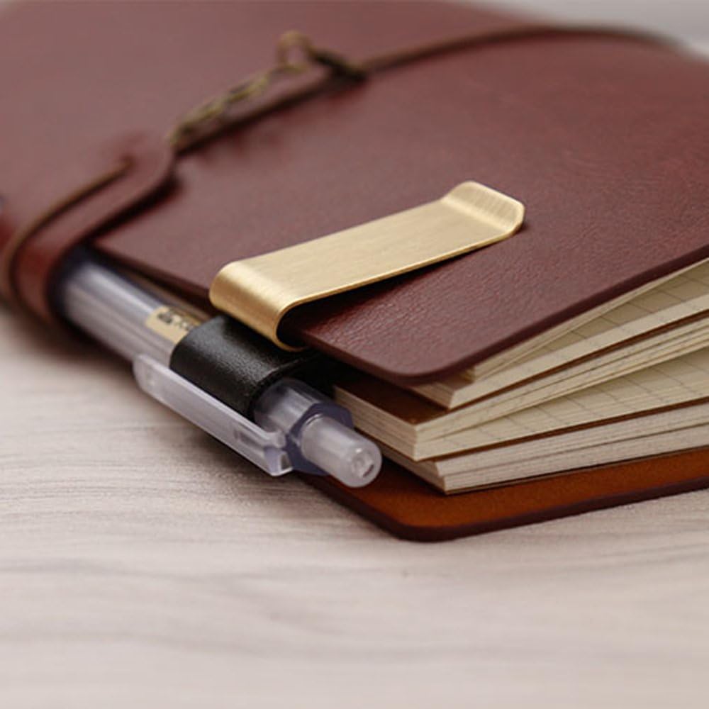 手作り革製真鍮ステンレス鋼ペンホルダークリップジャーナルノー - Leather Work Notepad のレビューと価格