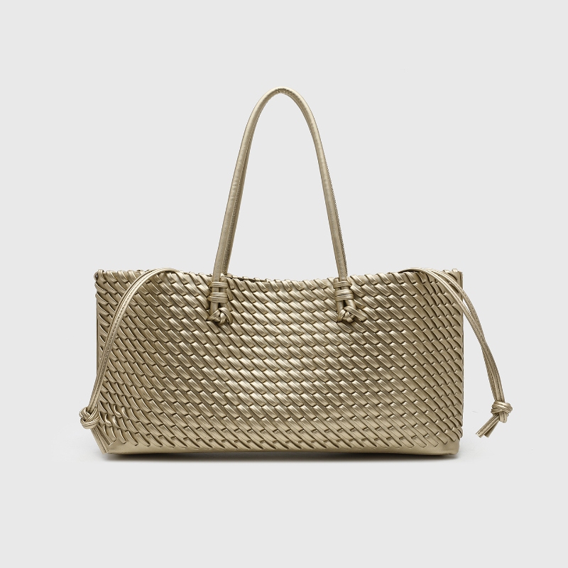 デザイナー高級PU織りトートバッグ、トップハンドル付き細長い - Leather Work Handbag のレビューと価格