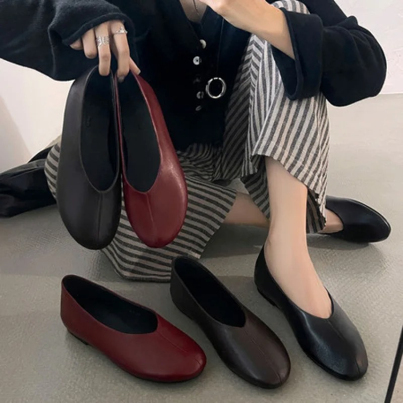 2026年春新作 レディース バーガンディ スリッポン フラ - Leather Work Flats Women のレビューと価格