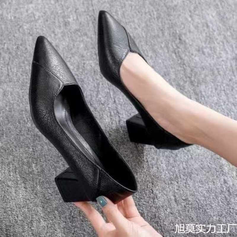 ソフトレザーハイヒール女性用粗めシングルシューズミッドヒール - Leatherwork Jobs のレビューと価格
