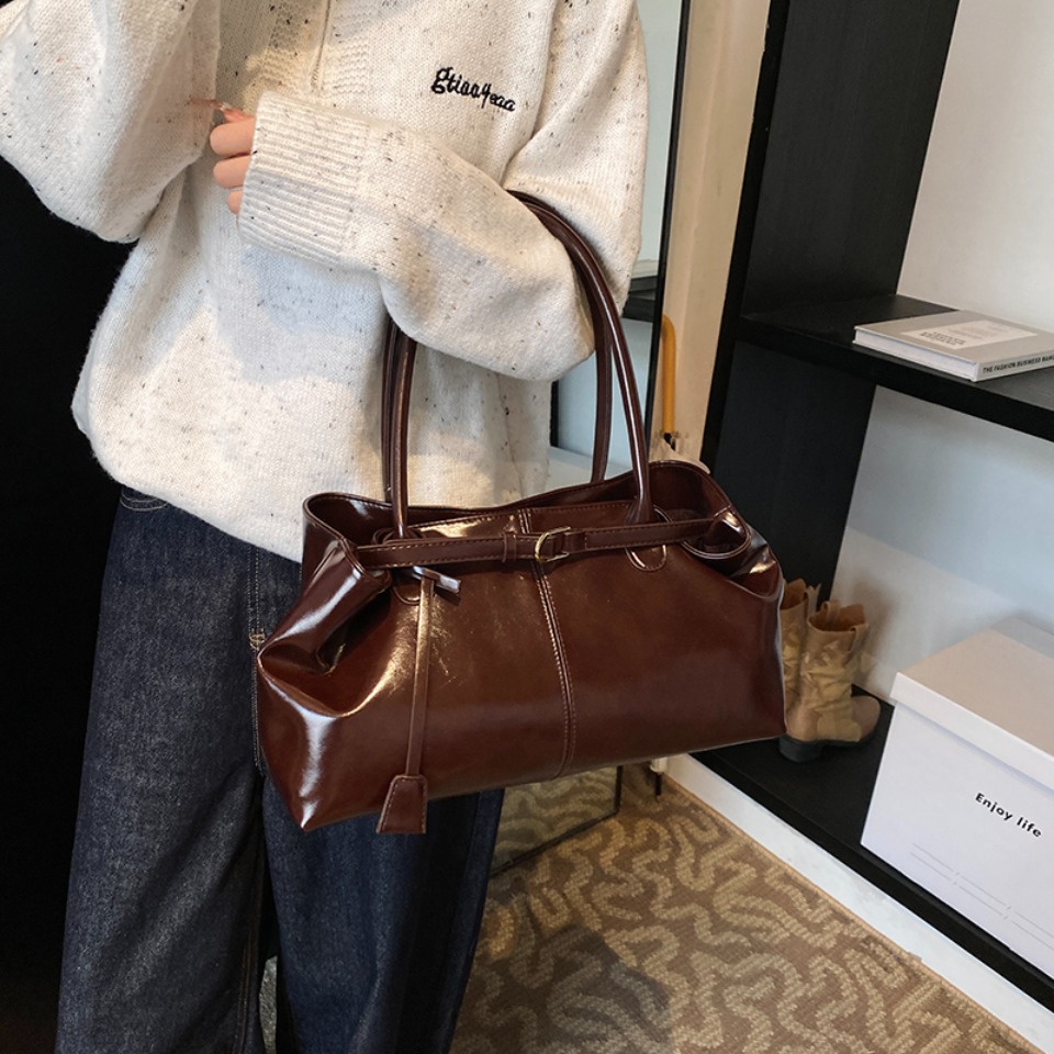 冬用オイルPUレザーホーボーハンドバッグショルダーバッグレト - Leather Work Handbag のレビューと価格