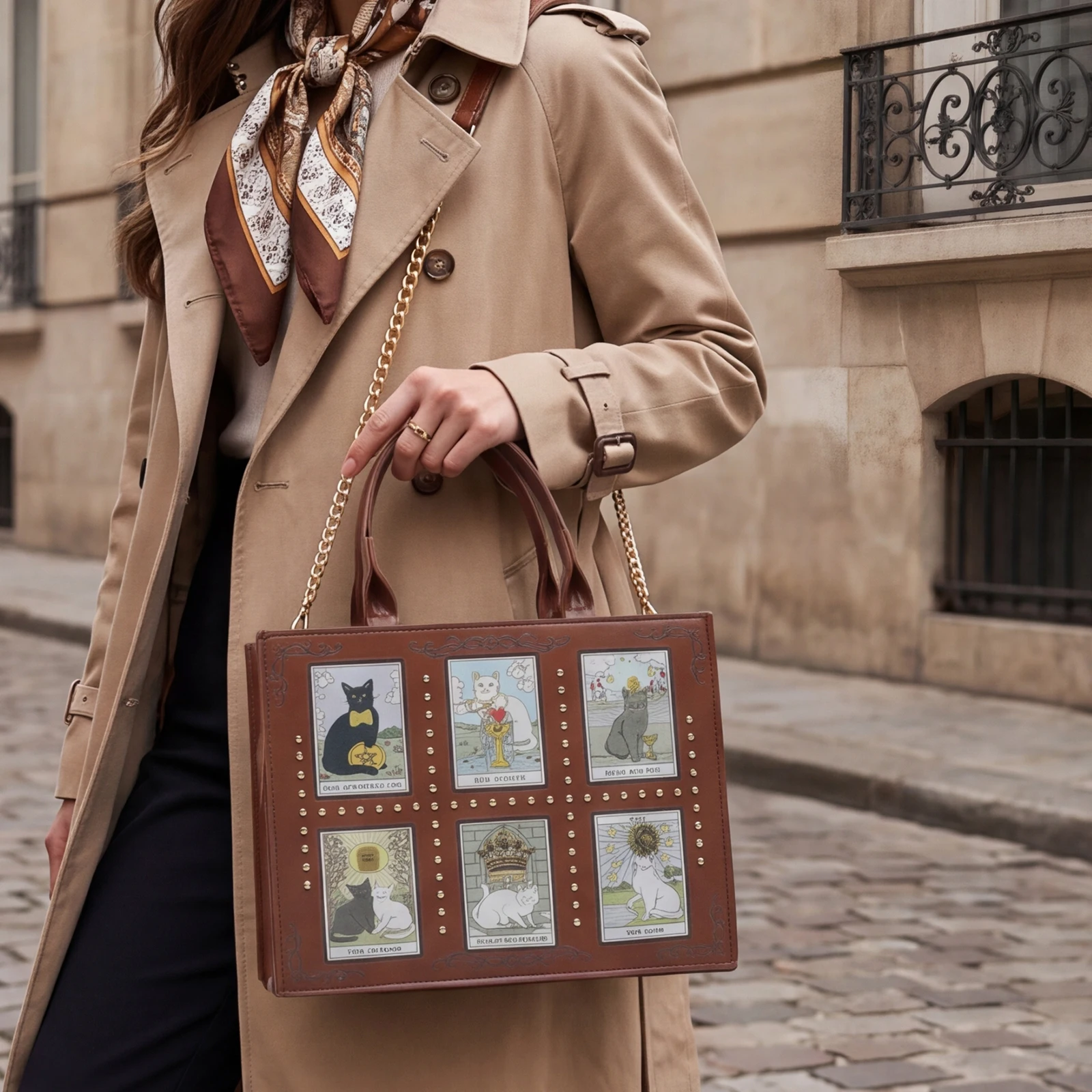 猫柄リベットプリントトートバッグ レディース クロスボディシ - Leatherwork Rivets のレビューと価格